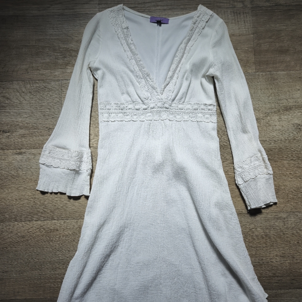 Gauzy Cotton White Lace Trim Cotton Dress - Picture 1 of 9